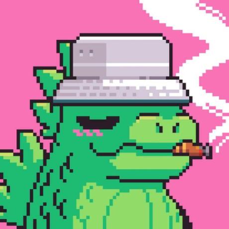 Mike's GitHub avatar: a green pixel dinosaur